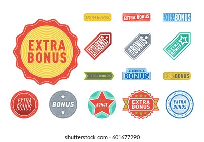 Super extra bonus banners text in color drawn labels, business shopping concept vector internet promotion shopping vector