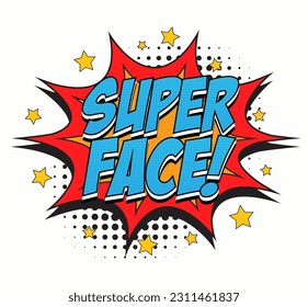 súper facial retro cómic burbuja texto pop arte fondo brillante multicolor afiche vintage ilustración vectorial