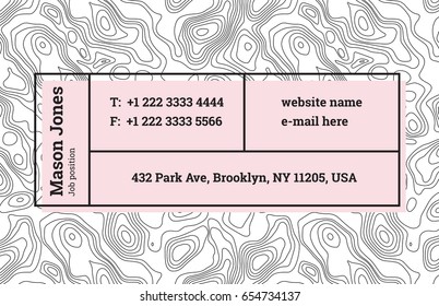 Super fashion design of a business card template. The modern trend, background contour maps and composition of information in rectangular blocks, bar. Abstract wavy topographic graphics backdrop.