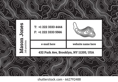 Super fashion design of a business card template. The modern trend, background contour maps and composition information in rectangular blocks. Bar fashion. Abstract wavy topographic graphics backdrop.