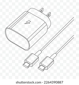 Super Fast charger outline vector with USB Isolated on transparent background