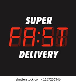Super Fast Delivery Written on a Retro Alarm Clock in Digital Font Line Flat Style Vector Illustration Concept