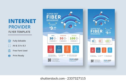 Super Fast Fiber Broadband Flyer, Internet Service Provider Flyer Template, Internet Service Provider Dl Flyer, Internet Service Provider Roll Up Banner, dl flyer, roll up banner