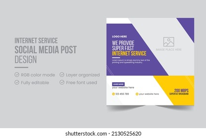 Super Fast Internet Service Social Media Post Or Promotional Web Banner Design Template. Square Flyer Design Template For Internet Service Provider