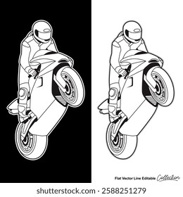 Super fast motor bike, editable vector illustrated in black and white 