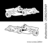 Super fast racer car, editable vector car illustrated in black and white 