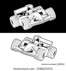 Super fast racer car, editable vector car illustrated in black and white 