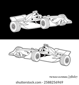 Super fast racer car, editable vector car illustrated in black and white 