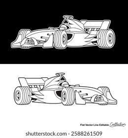 Super fast racer car, editable vector car illustrated in black and white 