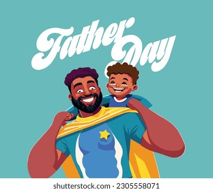 
Super Father, happy fathers day. Hero Father and son happy characters illustration, vector