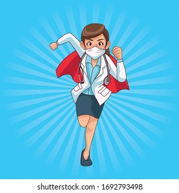 super female doctor runing character vector illustration design vector illustration design