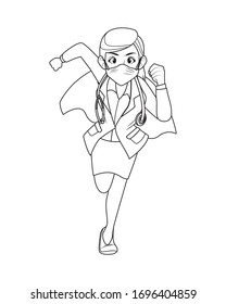 super female doctor runing character vector illustration design