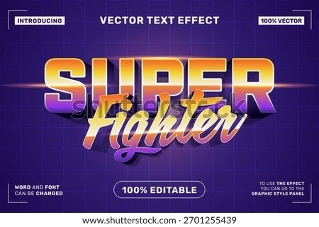 Super Fighter text effect with retro arcade-style typography, neon lighting, and dynamic 3D design