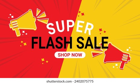 Super final sale yellow and red banner with megaphone offer vector design template for business