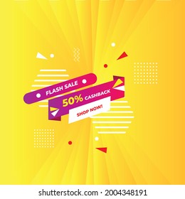 
Super flash sale banner. Yellow background with offer message. instant cashback 50%