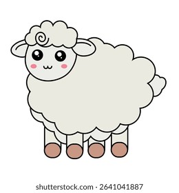 A super fluffy, blushing kawaii sheep with sparkling eyes and a gentle smile. Perfect for kids’ books, stickers, or cute merch ideas.