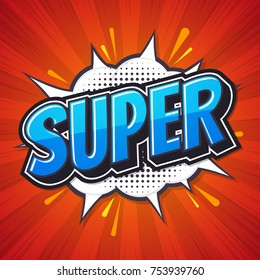 Super, Font Expression Pop Art. Comic Sprachblase. Vektorgrafik