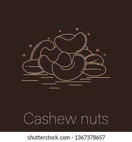 Super food icon in trendy line style isolated on brown background. Cashew nuts symbol. 
Vector illustration