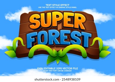 Super Forest cartoon game Bold 3D Editable text Effect Style