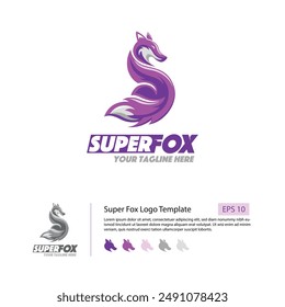 Super Fox log template with a fox icon colored in purple and letter S initial.