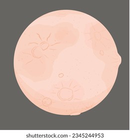 Luna súper llena sobre fondo oscuro. Ilustración vectorial. Polvo rosado en cráteres lunares. Satélite terrestre, cuerpo celestial. Soñar. 