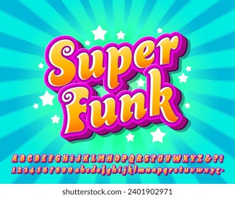 Super Funk Alphabet. Ein 3D-Effekt-Alphabet mit einem Popart-Bubble-Text-Effekt, ultrahelle gesättigte Farben