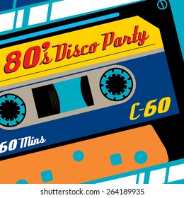 Super Funky Retro Eighties Styled Banner featuring old fashioned C60 Tape Cassette.