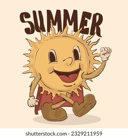 super funky summer sun mascot vintage illustration