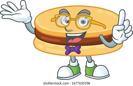 Super Funny brown alfajor in nerd mascot design style