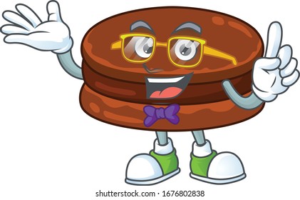 Super Funny chocolate alfajor in nerd mascot design style