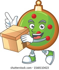 Super funny christmas ball cartoon character style with box.