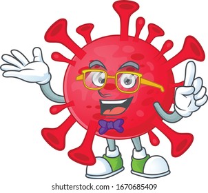 Super Funny coronavirus amoeba in nerd mascot design style