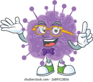 Super Funny coronavirus influenza in nerd mascot design style