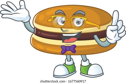 Super Funny dorayaki in nerd mascot design style