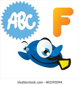Super funny extra cute animal kids ABC series. Collectible collection for children games. Letter F  is for Fish