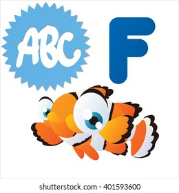 Super graciosos extra lindos niños animales serie ABC. Colección colectiva para juegos infantiles. La letra F es para peces
