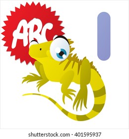 Super funny extra cute animal kids ABC series. Collectible collection for children games. Letter I  is for Iguana