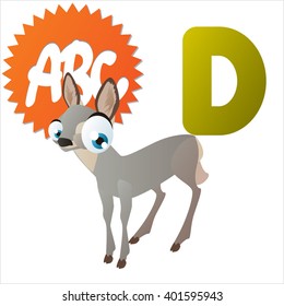 Super funny extra cute animal kids ABC series. Collectible collection for children games. Letter D  is for Doe