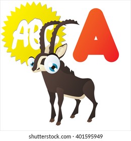 Super graciosos extra lindos niños animales serie ABC. La letra A es para Antelope