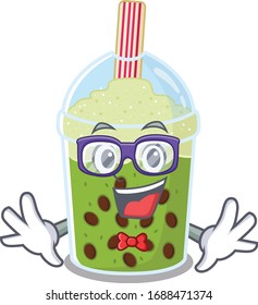 Super Funny Geek matcha bubble tea cartoon character design
