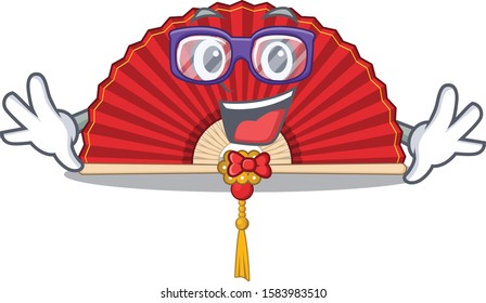 Super Funny Geek smart chinese folding fan mascot cartoon style