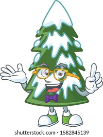 Super Funny Geek smart christmas tree snow mascot cartoon style