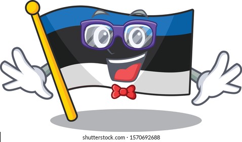 Super Funny Geek smart flag estonia mascot cartoon style