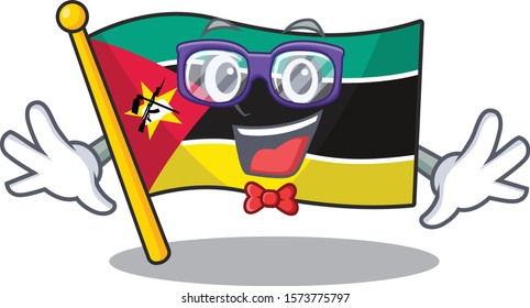 Super Funny Geek smart flag mozambique mascot cartoon style