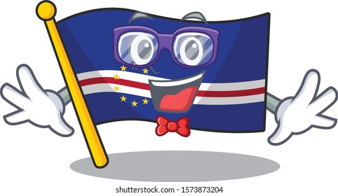 Super Funny Geek smart flag cape verde mascot cartoon style