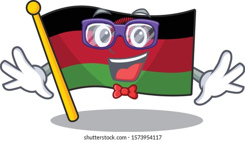 Super Funny Geek smart flag malawi mascot cartoon style