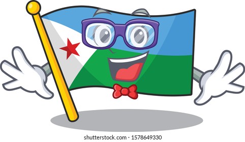 Super Funny Geek smart flag djibouti mascot cartoon style