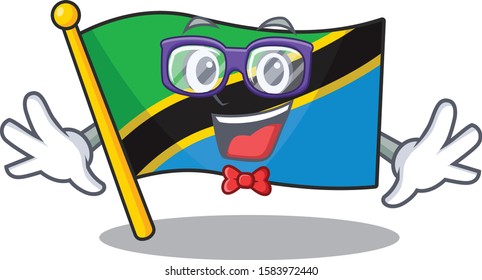Super Funny Geek smart flag tanzania mascot cartoon style