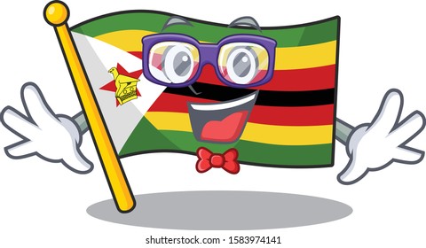 Super Funny Geek smart flag zimbabwe mascot cartoon style