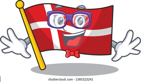 Super Funny Geek smart flag denmark mascot cartoon style